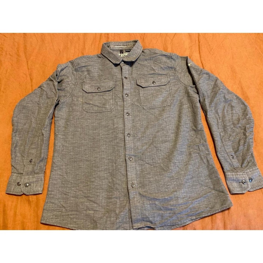 Kuhl Shiftr Shirt 7190 Men Medium Grey Button Pocket Front Herringbone s7